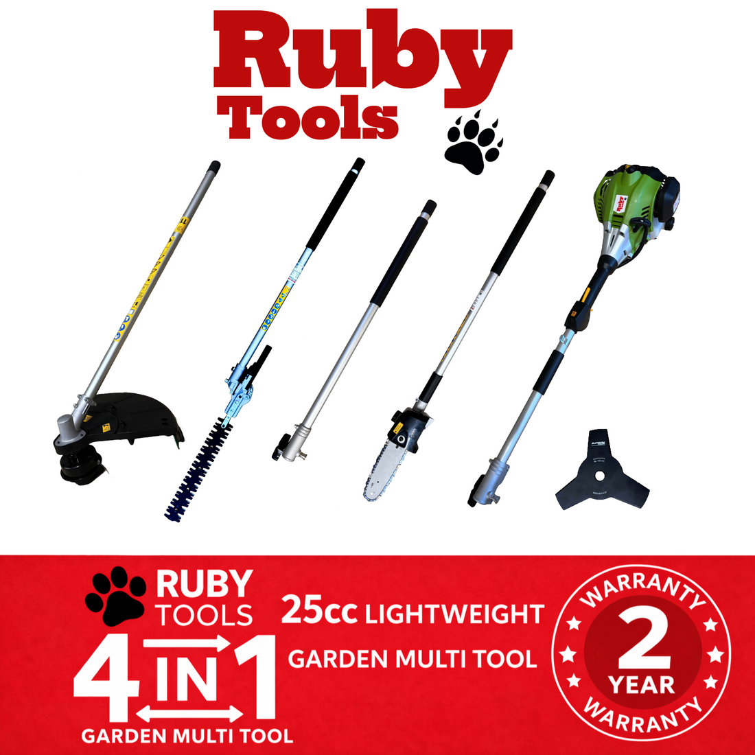 Petrol Garden Multi Tool 25cc 4in1 – Lightweight – Ruby Tools – RUBY TOOLS